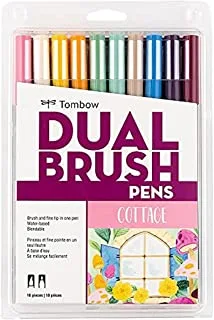 Tombow 56216 Dual Brush Pen Art Markers, Cottage, 10-Pack. Blendable, Brush and Fine Tip Markers