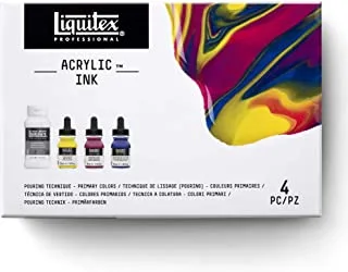Liquitex Pouring Medium Technique Set, with Acrylic Ink Primary Colors, Pouring Set - Primary Colors, 4 Piece Set, 3699306