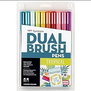 Tombow 56189 Dual Brush Pen Art Markers, Tropical, 10-Pack. Blendable, Brush and Fine Tip Markers