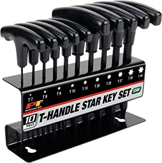 Performance Tool W80276 Star T-Handle Hex Key Set, 10-Piece, Black