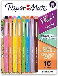 Paper Mate Flair Scented Felt Tip Pens, Assorted Sunday Brunch Scents and Colors, 0.7mm, 16 Count