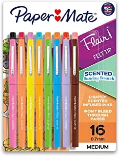 Paper Mate Flair ، أقلام فلوماستر معطرة ، روائح وألوان متنوعة لبرانش الأحد ، 0.7 ملم ، 16 قطعة