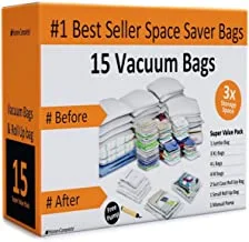 Home-Complete Vacuum Storage Bags- 15 Multi Size Space Saving Air Tight Compression Organizers for Closet Clutter, Clothes, Linens- Pump Included