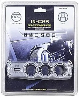 USB & Triple Socket DC Car Adapter Power Outlet WF-0120 (Black/Silver)