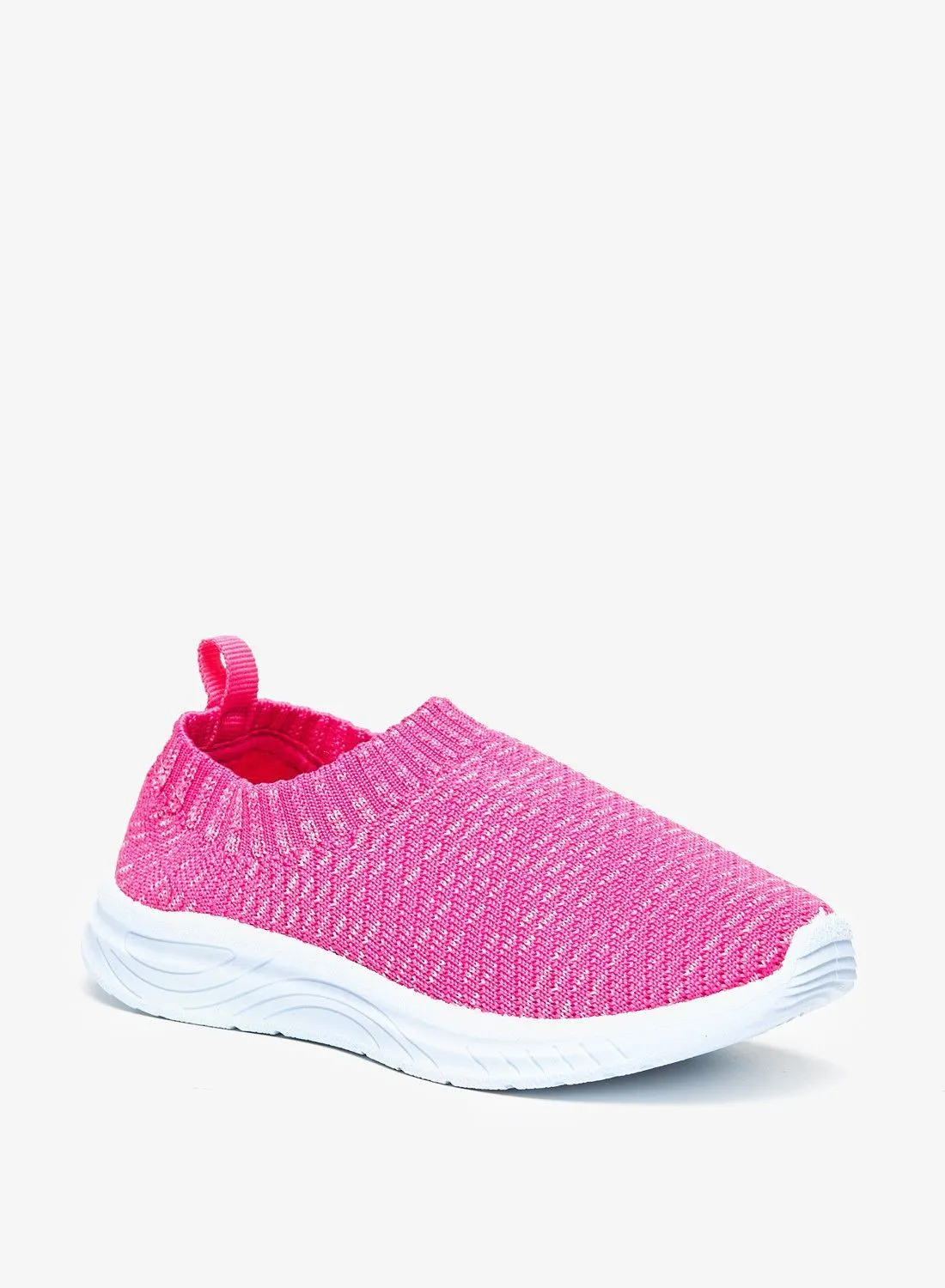 shoexpress Textured Slip On Trainers with Pull Tabs Pink