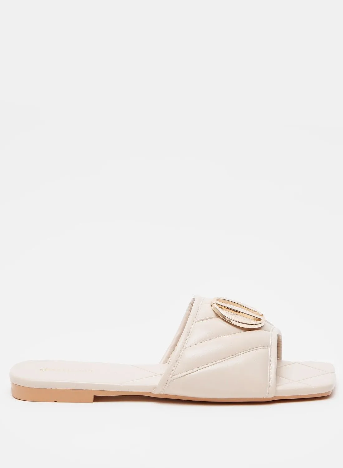 shoexpress Quilted Open Toe Slip-On Sandals With Metal Accent