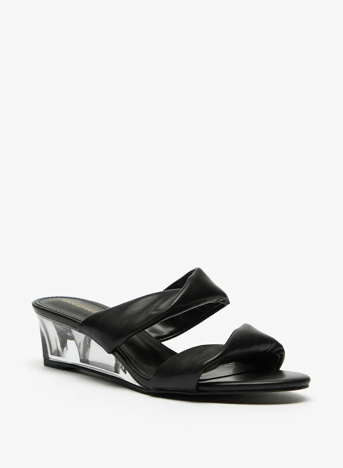 shoexpress Strappy Open Toe Slip-On Sandals with Wedge Heels Black