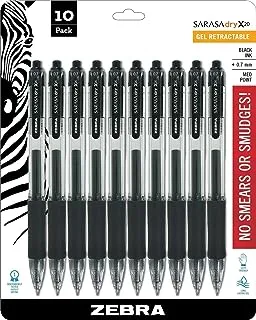 Zebra Pen Sarasa Dry X20 Retractable Gel Pen, Medium Point, 0.7mm, Black Ink, 10-Pack (Packaging May Vary)
