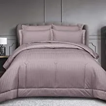DONETELLA Hotel Style Bedding Quilted Comforter Set 6 Pcs King Size, Pinstripe Italian Jacquard With Non-Removable Quilt, Made With Brushed Microfiber & Soft Down Alternative Filling (Lilac)