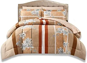 DONETELLA Reversible Bedding Set, Printed Comforter Set, 6-Piece Quilt Set With Matching Fitted Sheet, Pillow Shams and Pillow Cases For Double Bed (King) (طقم لحاف سرير)