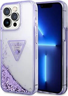 CG Mobile Guess Liquid Glitter Case With Translucent Triangle Logo, Extra Shine, Dual Protective Shield, Classic Design, Anti-Scratch Compatible With iPhone 14 Pro Max (Purple)