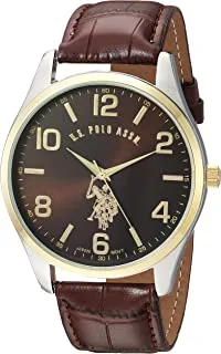 يو اس بولو اسن. ساعة كوارتز للرجال ، شاشة عرض تناظرية وحزام جلدي USC50225