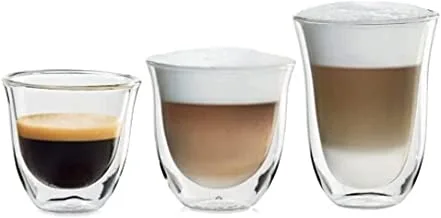 Delonghi America 551329971 Fancy Collection double Walled Thermo Espresso, Cappuccino & Latte Macchiato Glasses (Set of 6), Clear,