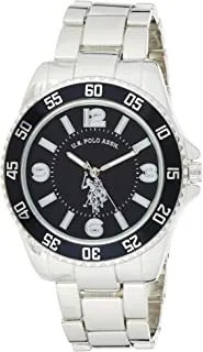 U.S. POLO ASSN. Men's Silver-Toned Watch with a Black Dial, Automatic Quartz Metal/Alloy, Fold-Over-Clasp Watch - USC80515