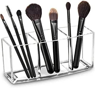 SHOWAY Acrylic Makeup Brush Organiser Eyeliners Display Holder Clear Cosmetic Storage with 3 Slots, Dreamsaling Amazon Store