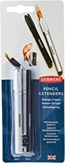 Derwent Pencil Extender Set, Silver and Black, For Pencils up to 8mm, 2 Pack (2300124)
