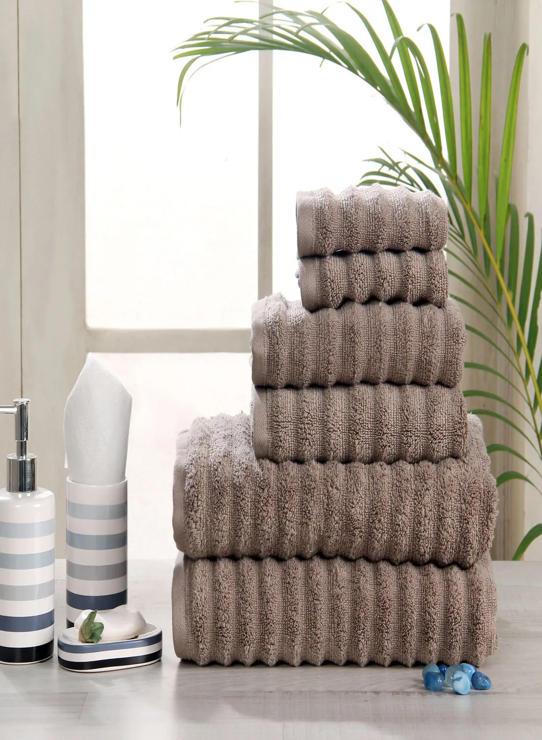 Hometown 6 Pack  Bathroom Towel Set - 500 GSM 100% Cotton Low Twist - Brown Color -Economical