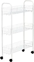 Household Essentials 05121 Slim Line 3-Tier Metal Storage Cart | Laundry Room Rolling Organizer | White