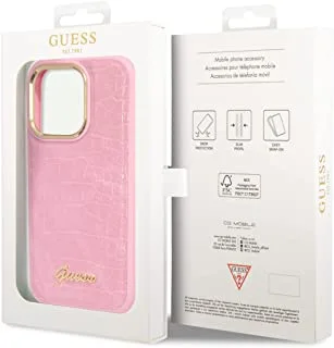 Guess PU Croco Case with Metal Camera Outline for iPhone 14 Pro Max, Pink