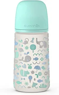 Suavinex SX Pro Feeding Wide Neck Physiological Silicone Teat Bottle, 3 Months, 270ml, S, S1M, Green, Memory