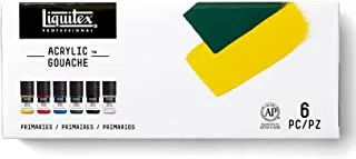 طلاء غواش أكريليك احترافي من ليكويتكس ، 6 × 22 مل (0.74 أونصة) ، مجموعة أولية