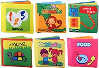 SHOWAY 6 Pack Soft Baby Cloth Books Crinkle Books Friction with Rustling Sound Infants & Toddler Early Learning Educational Toy Gift for Children Boys Girls Uni