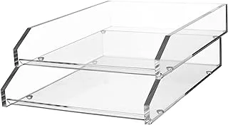 Kantek Clear Acrylic Double Letter Tray, 2 Tier Stackable Desk Organizer, Front loading, 10.6