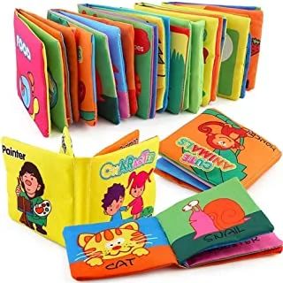 SHOWAY 6PCS Cloth Books,Soft Baby Cloth Book Washable Fabric,Friction Crinkle with Rustling Sound,for Babies,Infants&Toddler Early Children Development Interactive Baby Gift Suit