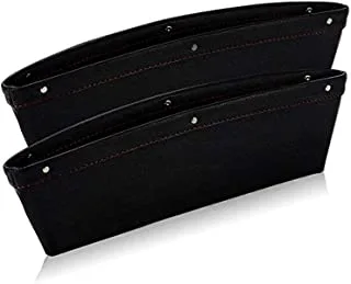 PU Leather Catch Caddy Seat Gap Filler, Side Console Slit Storage Box Pad Pocket (Black) - Pack of 2