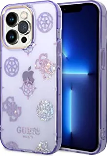 Guess PC/TPU IML Case With Electroplated Camera Outline & Peony Glitter For iPhone 14 Pro - Lilac