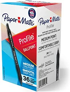 قلم حبر جاف Paper Mate ، قلم قابل للسحب ، نقطة متوسطة (1.0 مم) ، أسود ، 36 قطعة