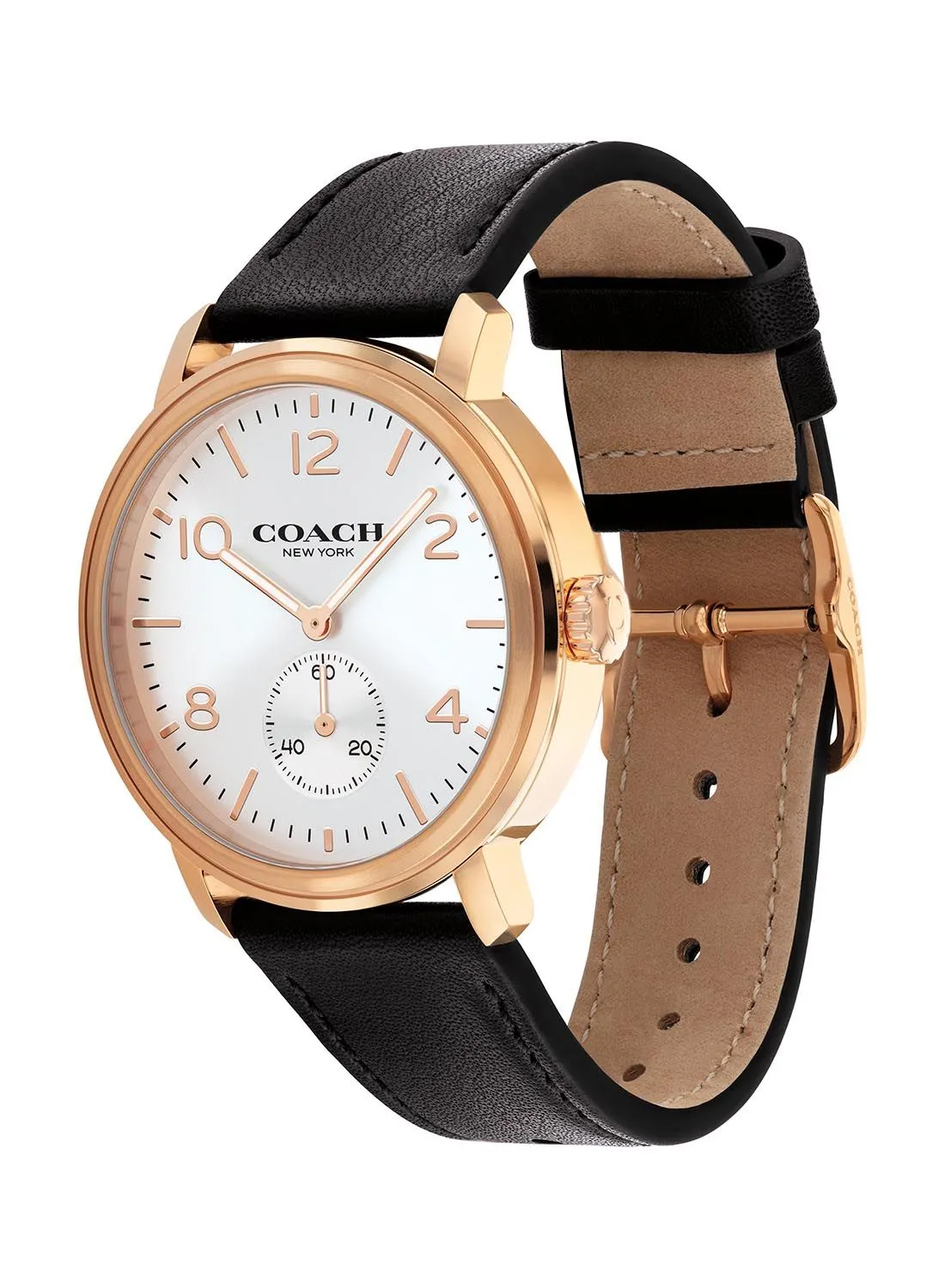 COACH Analog Round Wrist Watch With Leather Strap 14602543