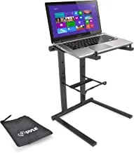Pyle Portable Folding Laptop Stand - Standing Table with Foldable Height and Secondary Accessory Tray for iPad, Tablet, DJ Mixer, Workstation, Gaming and Home Use with Bag - PLPTS35