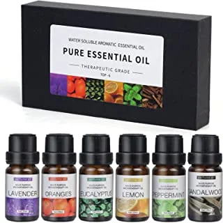 SKY-TOUCH 6pcs x 10 mL Essential Oils Suit Water Soluble Aromatherapy Essential Oil (Sandalwood&Sweet Orange&Lavender&Eucalyptus&Lemon&Mint) Aromatherapy Diffuser Oil for Humidifier, Aroma Diffuser
