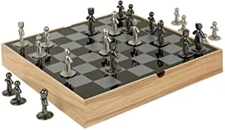 Umbra Buddy Chess Set For Kids & Adults – Modern Original Chessboard Game Made of Metal With Nickel & Titanium Finish – Measures 13 x 13 by 1 ½ Inch (33 x 33 x 3.8 cm) - Velvet Bottom for Easy Moving