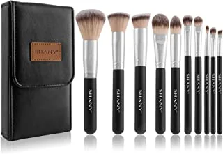 SHANY Makeup Brushes Black OMBRE Pro 10 Piece Essential Professional Makeup Brush Set - Foundation Powder Concealers Eye Shadow Brushes with Black Makeup Brush Travel Case - 10PC