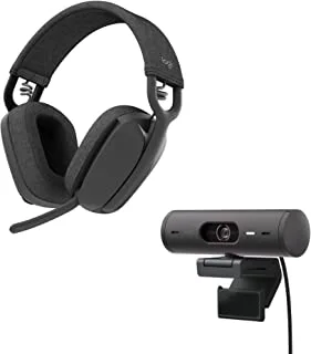 Logitech Brio 500 Full HD webcam and Zone Vibe 100 wireless headphones with noise-canceling mic, works with Microsoft Teams, Google Meet, Zoom, Mac/PC - Graphite
