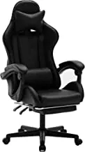 COOLBABY Gaming Chair Racing Style Office Chair Adjustable High Back Ergonomic Computer Desk Chair with Retractable Arms and Footrest，Lumbar pillow with massage(Black)
