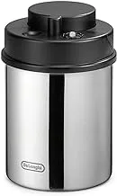 Delonghi Coffee Canister, Vacuum Sealed Food Storage Container with Airtight Lid & Built-in Date Indicator, Polished Stainless Steel (Holds 1 LB / 500 g), DLSC063,