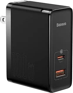 Baseus 100W GaN5 Pro Type-C + شاحن جداري سريع بمنفذ USB مع قابس قياسي أمريكي ، أبيض