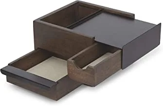 Umbra Mini Stowit Jewelry Box - Modern Keepsake Storage Organizer With Hidden Compartment Drawers For Ring, Bracelet, Watch, Necklace, Earrings, And Accessories (Black/Walnut)