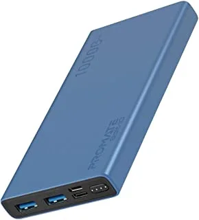 بروميت - باور بانك محمول سريع الشحن بسعة 10000 مللي أمبير / الساعة 2.0 أمبير مزدوج USB مع منفذ USB Type-C أزرق