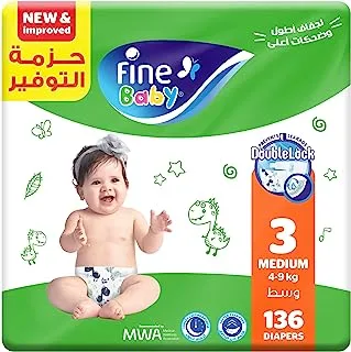 Fine Baby, Size 3, Medium 4–9kg, 136 Diapers