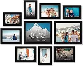 Americanflat 10 Piece Black Gallery Wall Picture Frame Set with 8x10, 5x7, and 4x6.Shatter-Resistant Glass. Picture Frames For Wall or Desk - Hanging Hardware and Easel Stands Included