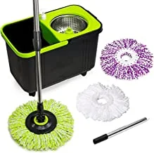 Simpli-Magic 79117 Spin Mop Cleaning Kit مع عبوات وممسحة وعبوات جديدة ، أسود / أخضر