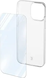 Cellularline Transparent Back Cover and Protective Glass Set for iPhone 14 Pro, Clear