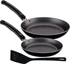 Tramontina 3 Piece Frying Pan Set, 20cm + 24cm + Spatula | 2 Aliminium nonstick frying pans + Nylon spatula.