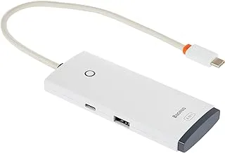 Baseus Lite Series 4-Port Type-C إلى 4x USB 3.0 + USB-C HUB Adapter ، بطول 25 سم ، أبيض