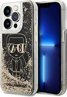 Karl Lagerfeld Gatsby Ikonik Liquid Glitter Silicone Case for iPhone 14 Pro, Black/Gold