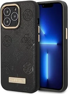 Guess Magfit 4G Peony PU Case With Metal Plate Logo Compatible With iPhone 14 Pro - Black